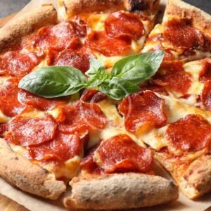 Pepperoni basil pizza